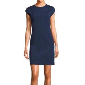 Theory Navy Blue Ribbed Front Oxford Knit Sheath Dress Cap Sleeve Size 4